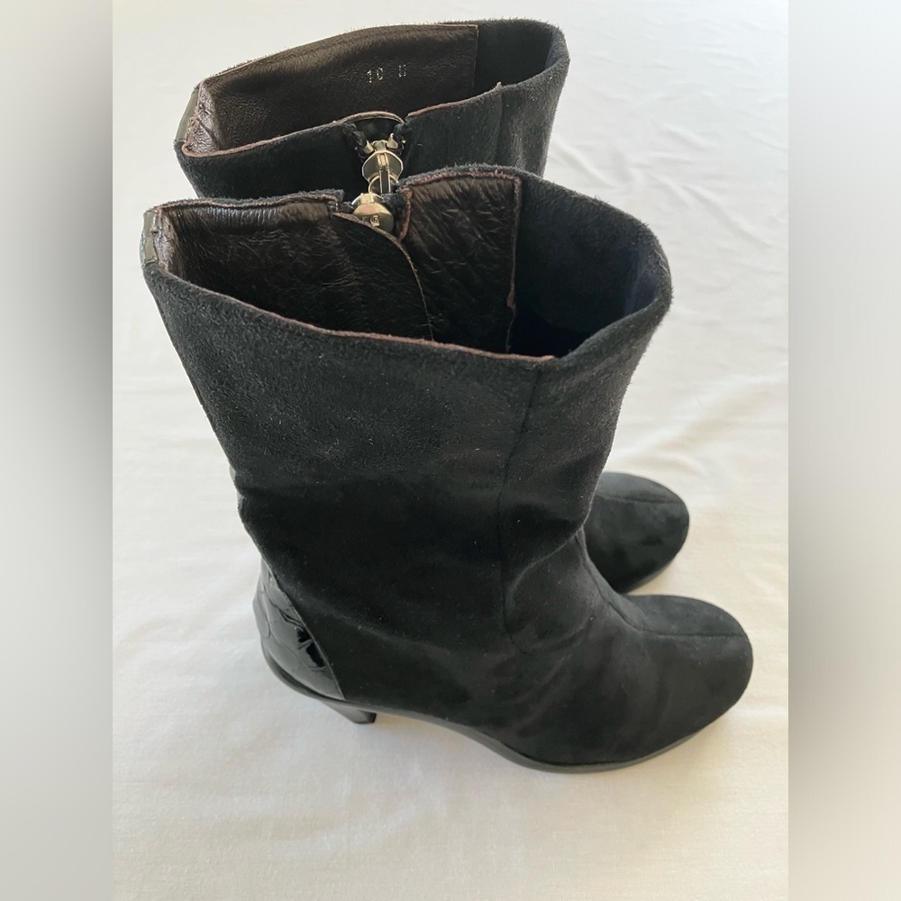 Donald J Pliner Shoe Boot Heel Stiletto Mid Calf Mottled Black Suede Black Sz 10 - Picture 10 of 17
